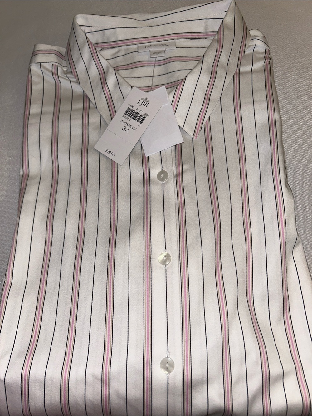 J. Jill White Pink Pinstripe Long Sleeve Button-Down Shirt Sz 3X NWT Reg $89